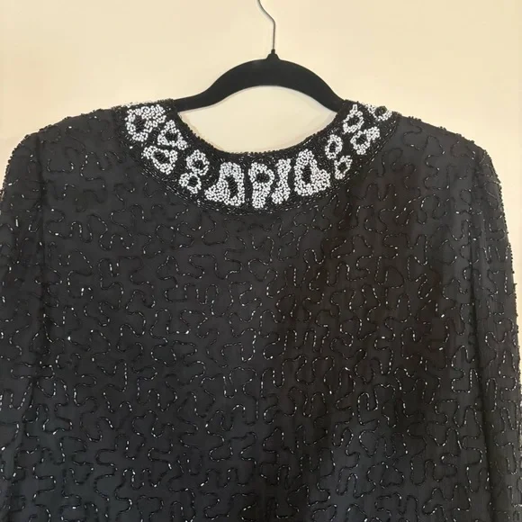 Landmark 100% Silk Hand-Beaded Evening Jacket – Black & White Medium/Large - Picture 5 of 10